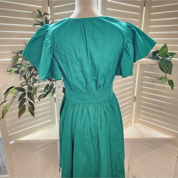 CHELSEA 28 RUFFLE SLEEBE BUTTON UP GREEN DRESS SIZE SMALL - Picture 4 of 12